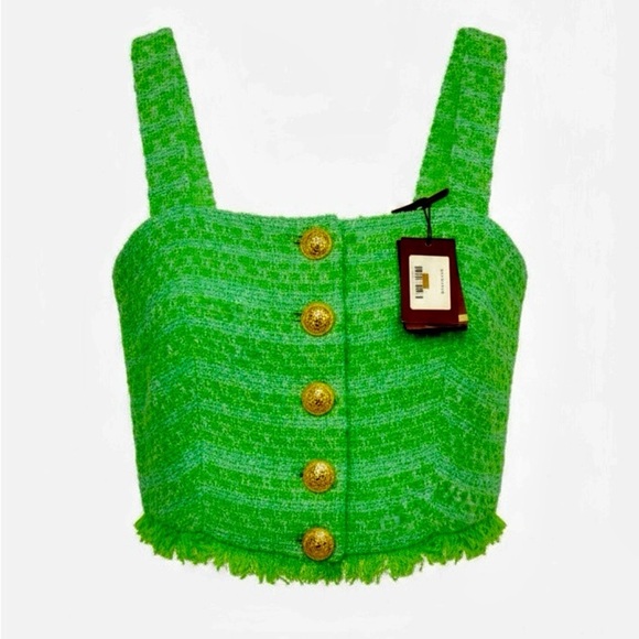 Maje Tops - Maje green boucle cropped halter top size 1 NWT